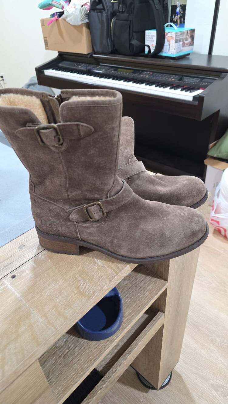 UGG Simmens Mid-Calf Suede Biker Boots, Size 10,Like New